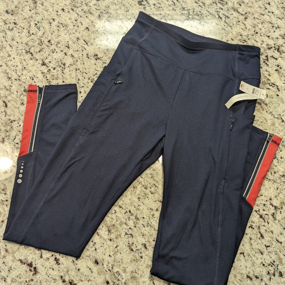 NWT T By Talbot's Navy and Pink Athletic Leggings UPF50+ Size Small